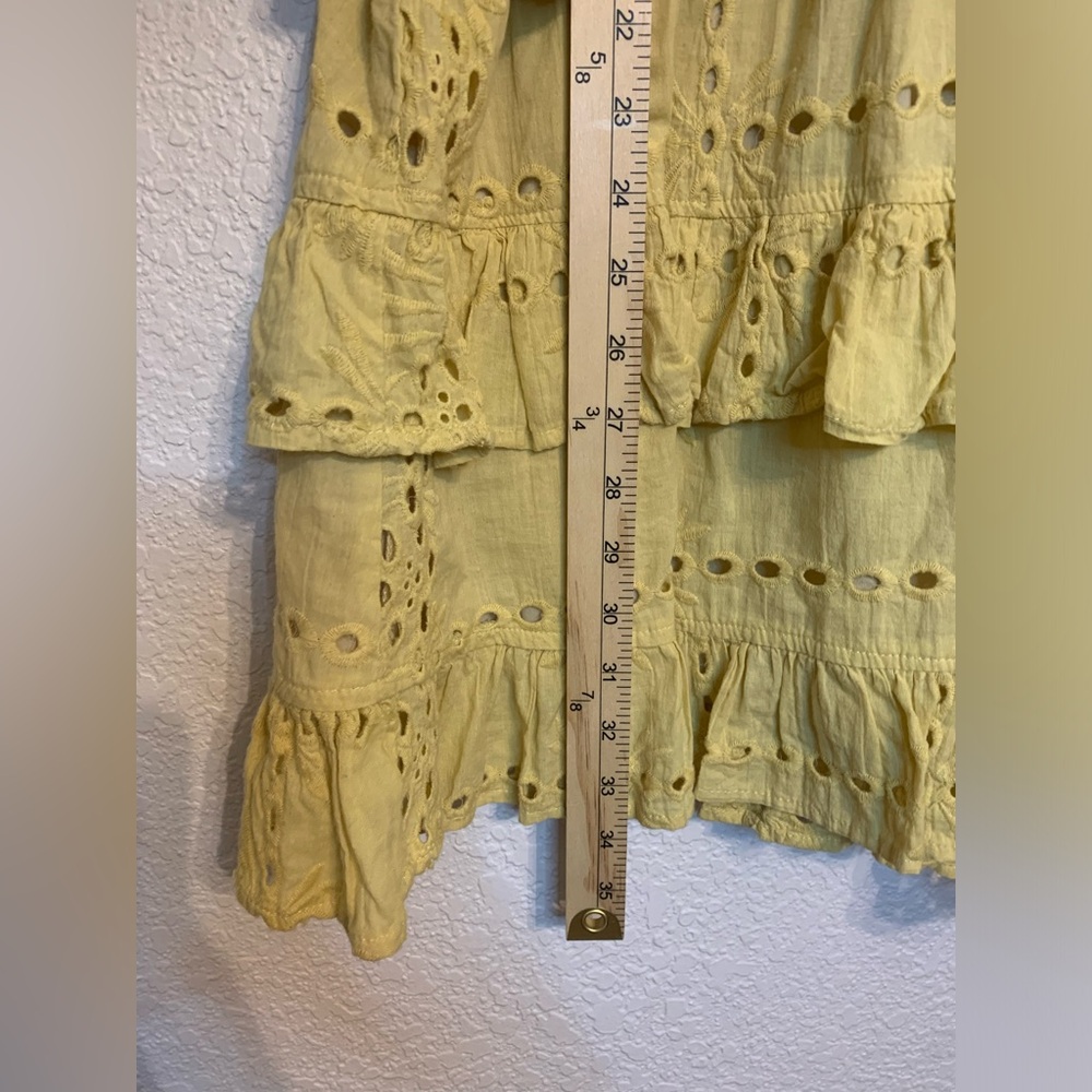 Listicle Yellow Eyelet Ruffle Mini Dress Boho Peasant 3/4 Sleeve Medium M - Picture 8 of 10